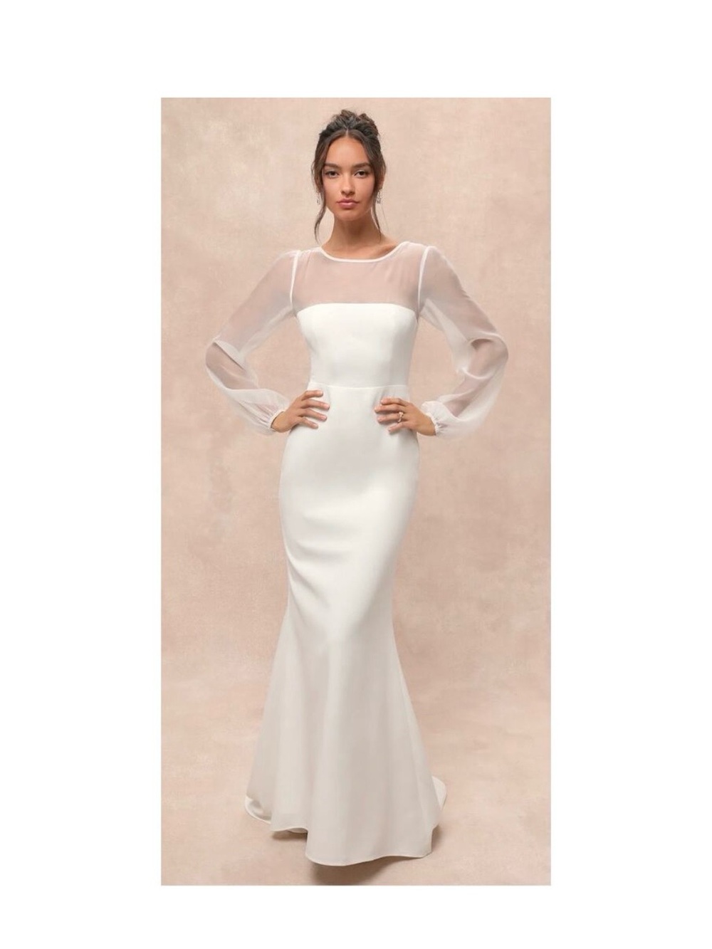 Lulu's White Long-Sleeve Sheer-Bodice Maxi Dress